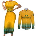 Personalised Australia Matildas Couples Matching Short Sleeve Bodycon Dress and Long Sleeve Button Shirt Tillies Aboriginal Simple Yellow