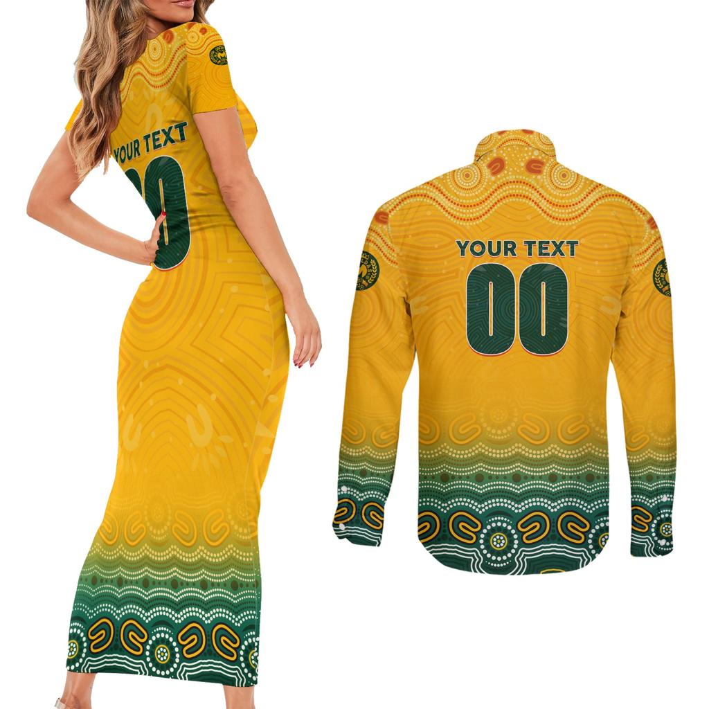 Personalised Australia Matildas Couples Matching Short Sleeve Bodycon Dress and Long Sleeve Button Shirt Tillies Aboriginal Simple Yellow