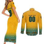 Personalised Australia Matildas Couples Matching Short Sleeve Bodycon Dress and Long Sleeve Button Shirt Tillies Aboriginal Simple Yellow