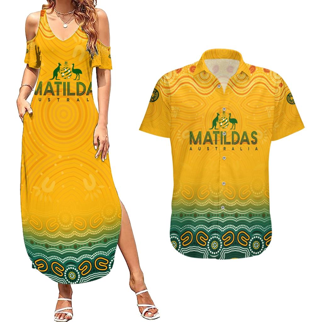 Personalised Australia Matildas Couples Matching Summer Maxi Dress and Hawaiian Shirt Tillies Aboriginal Simple Yellow