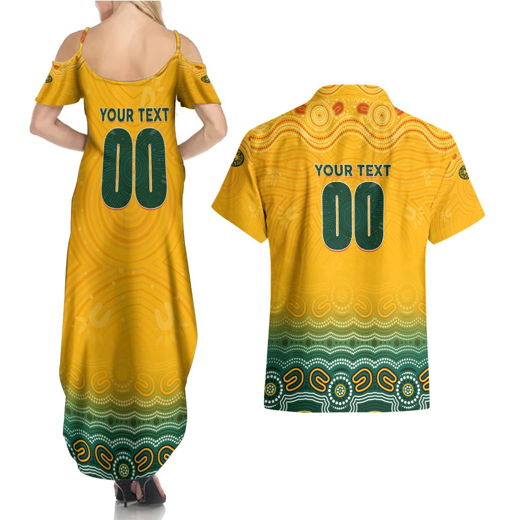 Personalised Australia Matildas Couples Matching Summer Maxi Dress and Hawaiian Shirt Tillies Aboriginal Simple Yellow