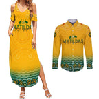 Personalised Australia Matildas Couples Matching Summer Maxi Dress and Long Sleeve Button Shirt Tillies Aboriginal Simple Yellow