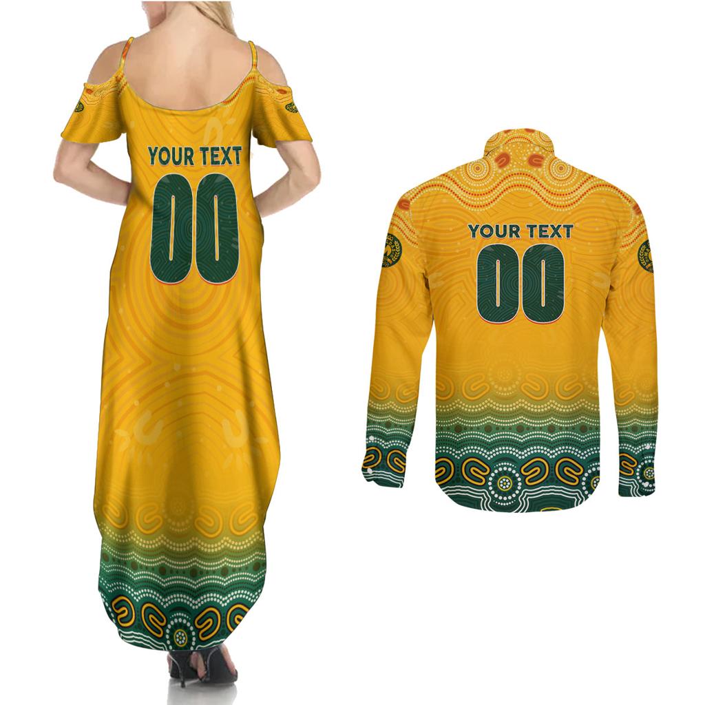 Personalised Australia Matildas Couples Matching Summer Maxi Dress and Long Sleeve Button Shirt Tillies Aboriginal Simple Yellow