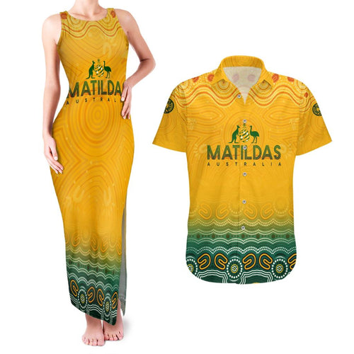 Personalised Australia Matildas Couples Matching Tank Maxi Dress and Hawaiian Shirt Tillies Aboriginal Simple Yellow