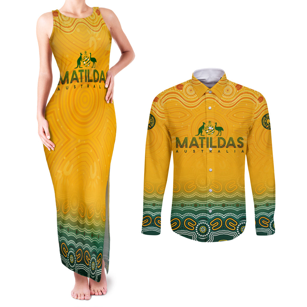 Personalised Australia Matildas Couples Matching Tank Maxi Dress and Long Sleeve Button Shirt Tillies Aboriginal Simple Yellow