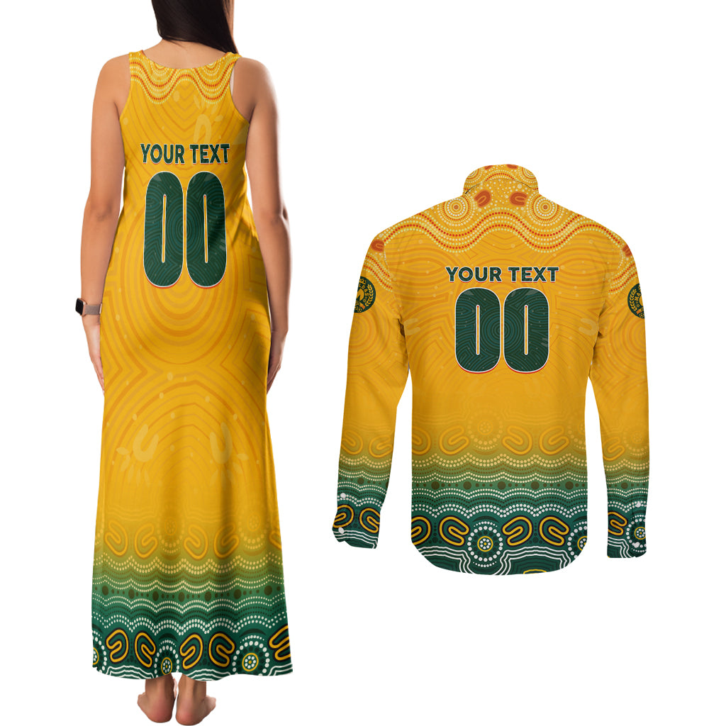 Personalised Australia Matildas Couples Matching Tank Maxi Dress and Long Sleeve Button Shirt Tillies Aboriginal Simple Yellow