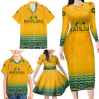 Personalised Australia Matildas Family Matching Long Sleeve Bodycon Dress and Hawaiian Shirt Tillies Aboriginal Simple Yellow