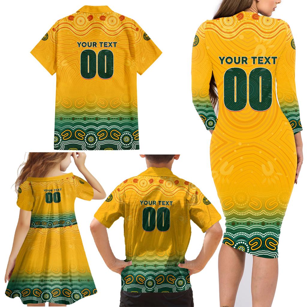 Personalised Australia Matildas Family Matching Long Sleeve Bodycon Dress and Hawaiian Shirt Tillies Aboriginal Simple Yellow