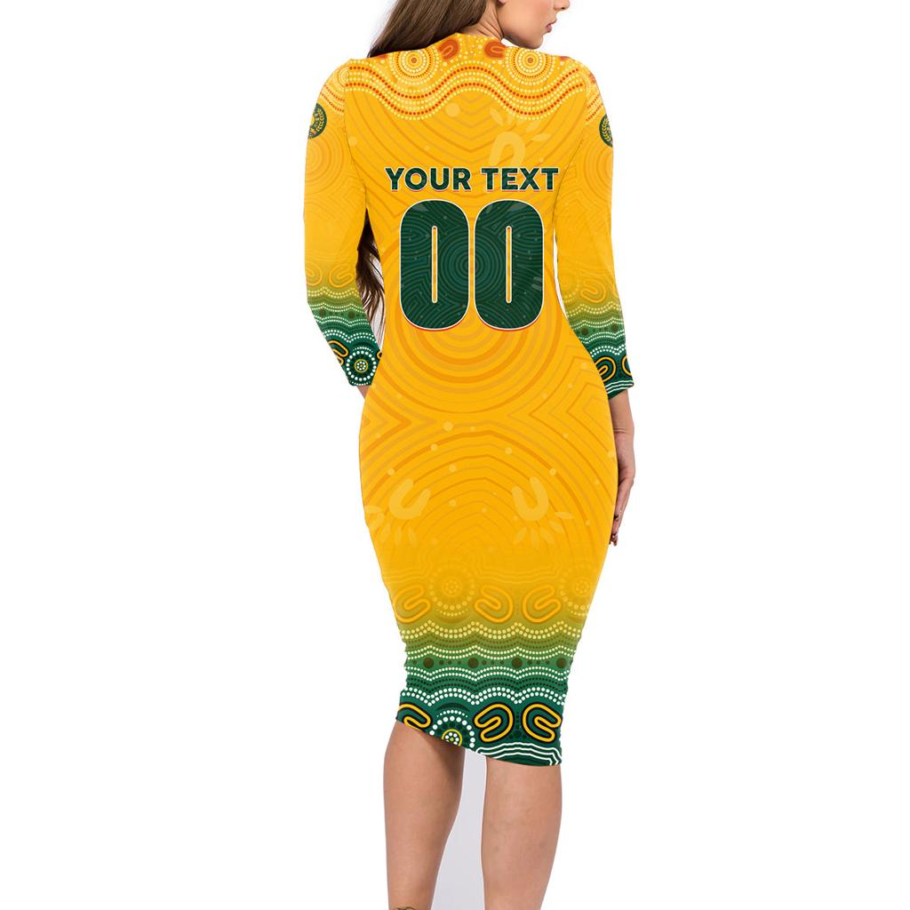 Personalised Australia Matildas Family Matching Long Sleeve Bodycon Dress and Hawaiian Shirt Tillies Aboriginal Simple Yellow