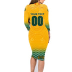 Personalised Australia Matildas Family Matching Long Sleeve Bodycon Dress and Hawaiian Shirt Tillies Aboriginal Simple Yellow