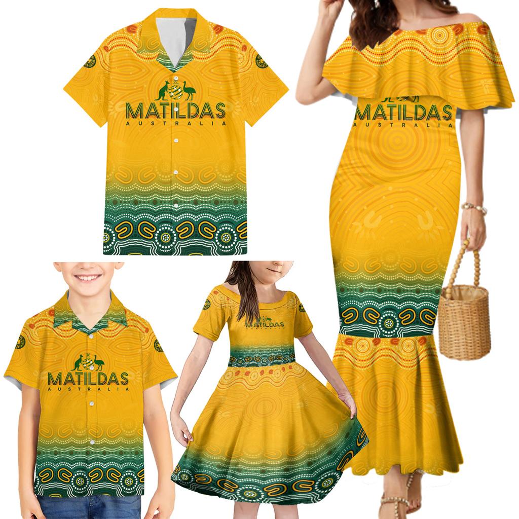 Personalised Australia Matildas Family Matching Mermaid Dress and Hawaiian Shirt Tillies Aboriginal Simple Yellow