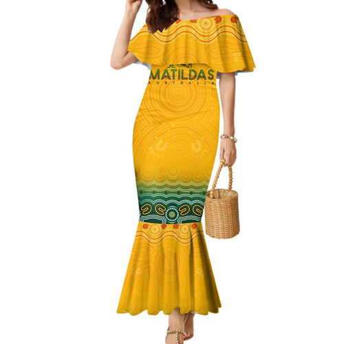Personalised Australia Matildas Family Matching Mermaid Dress and Hawaiian Shirt Tillies Aboriginal Simple Yellow