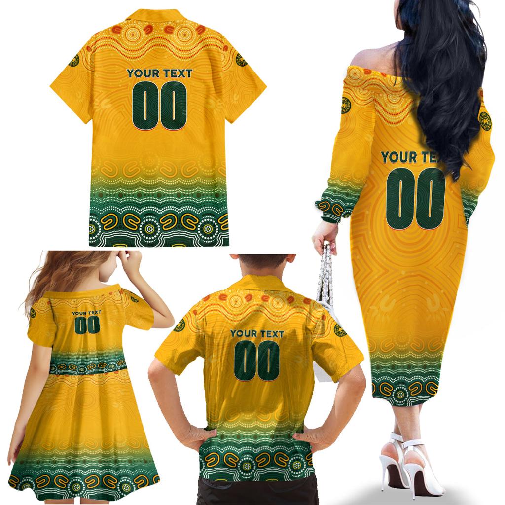Personalised Australia Matildas Family Matching Off The Shoulder Long Sleeve Dress and Hawaiian Shirt Tillies Aboriginal Simple Yellow
