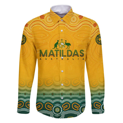 Personalised Australia Matildas Family Matching Off The Shoulder Long Sleeve Dress and Hawaiian Shirt Tillies Aboriginal Simple Yellow