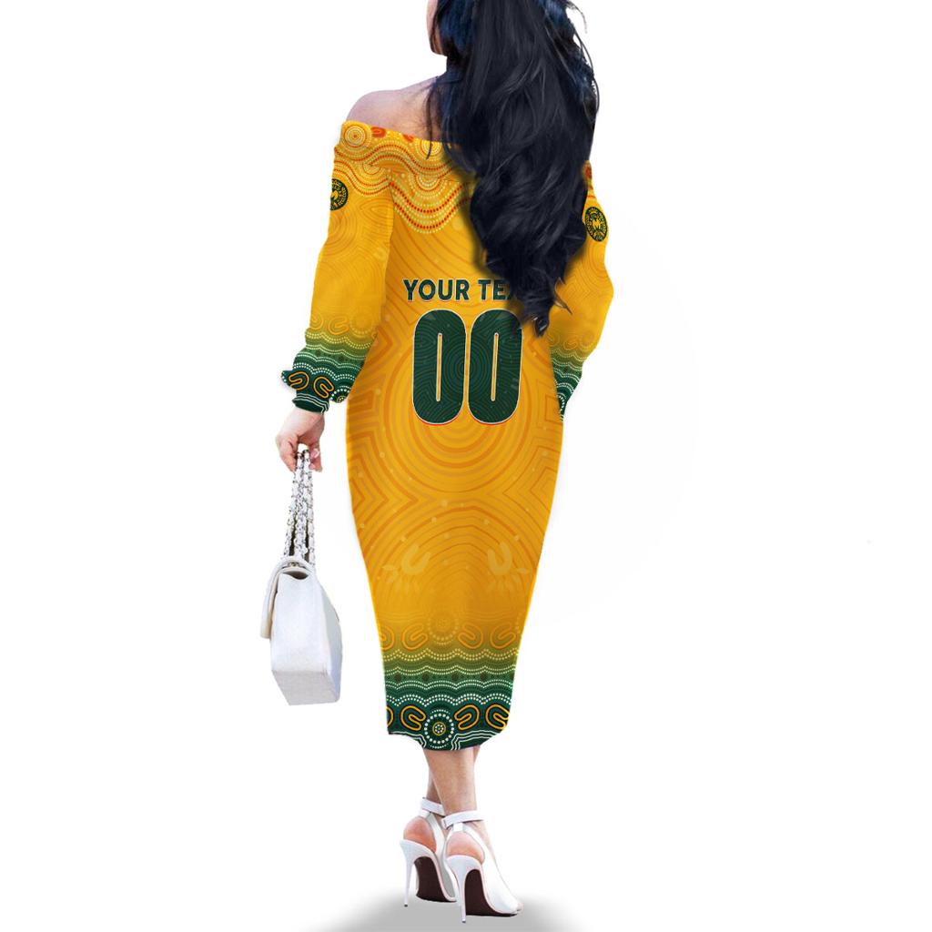Personalised Australia Matildas Family Matching Off The Shoulder Long Sleeve Dress and Hawaiian Shirt Tillies Aboriginal Simple Yellow