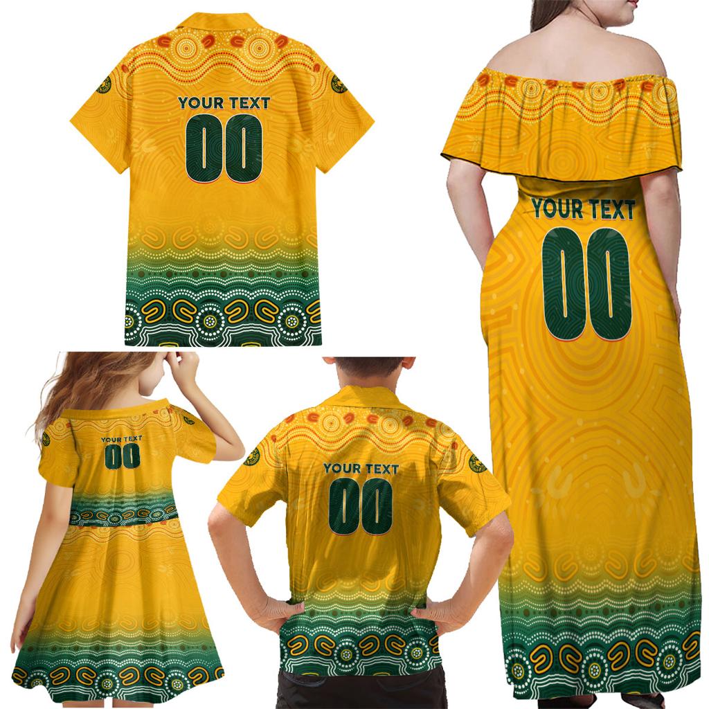 Personalised Australia Matildas Family Matching Off Shoulder Maxi Dress and Hawaiian Shirt Tillies Aboriginal Simple Yellow