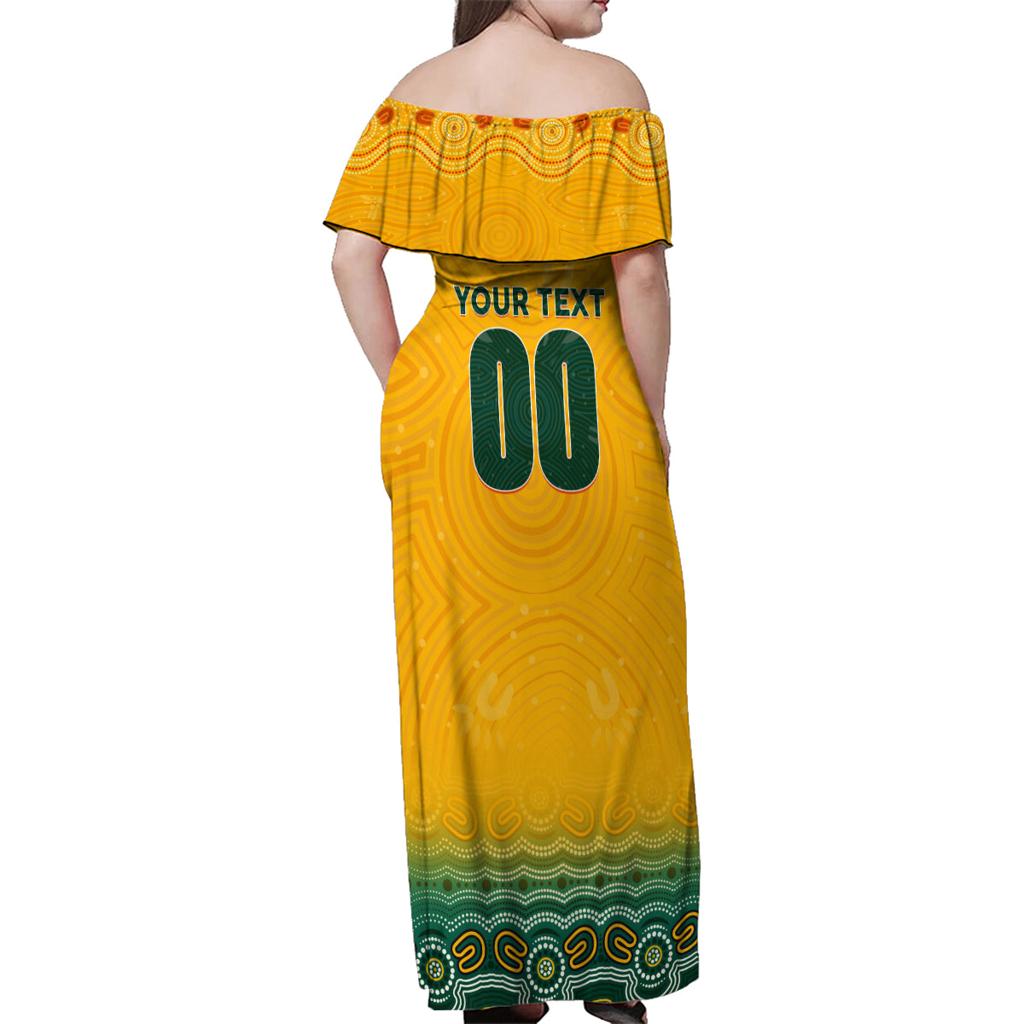 Personalised Australia Matildas Family Matching Off Shoulder Maxi Dress and Hawaiian Shirt Tillies Aboriginal Simple Yellow