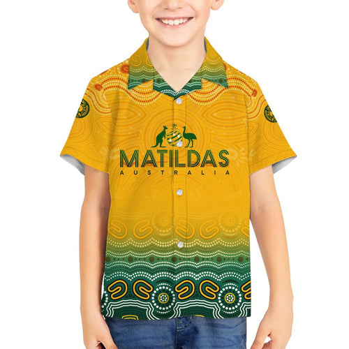Personalised Australia Matildas Family Matching Off Shoulder Maxi Dress and Hawaiian Shirt Tillies Aboriginal Simple Yellow