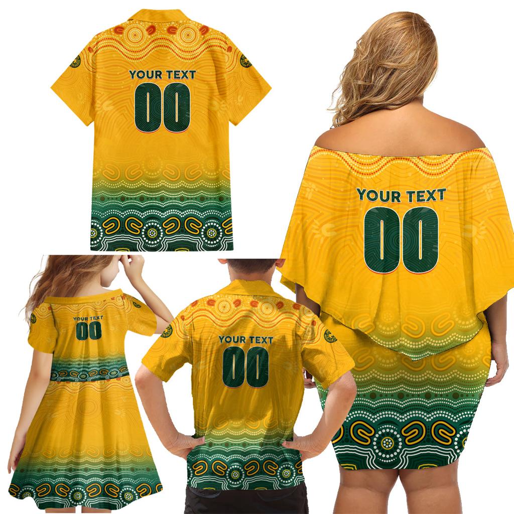 Personalised Australia Matildas Family Matching Off Shoulder Short Dress and Hawaiian Shirt Tillies Aboriginal Simple Yellow