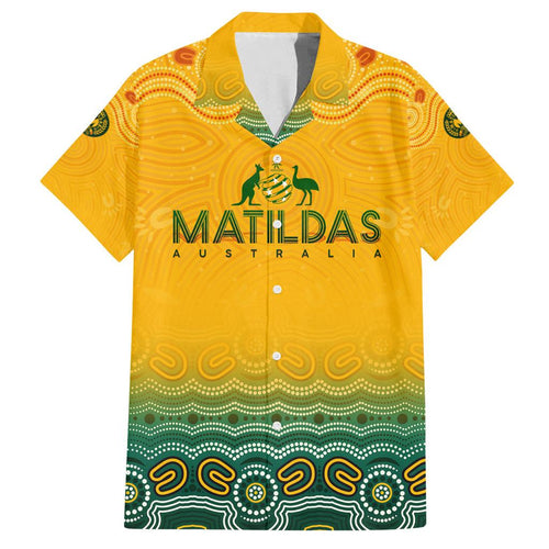 Personalised Australia Matildas Family Matching Off Shoulder Short Dress and Hawaiian Shirt Tillies Aboriginal Simple Yellow
