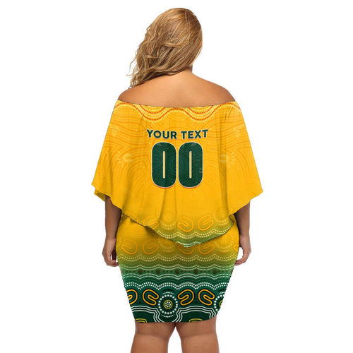 Personalised Australia Matildas Family Matching Off Shoulder Short Dress and Hawaiian Shirt Tillies Aboriginal Simple Yellow