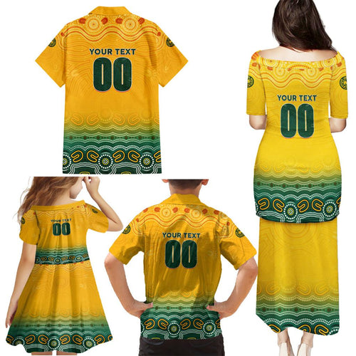 Personalised Australia Matildas Family Matching Puletasi and Hawaiian Shirt Tillies Aboriginal Simple Yellow