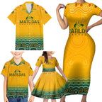 Personalised Australia Matildas Family Matching Short Sleeve Bodycon Dress and Hawaiian Shirt Tillies Aboriginal Simple Yellow