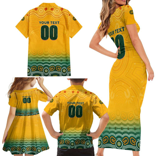 Personalised Australia Matildas Family Matching Short Sleeve Bodycon Dress and Hawaiian Shirt Tillies Aboriginal Simple Yellow