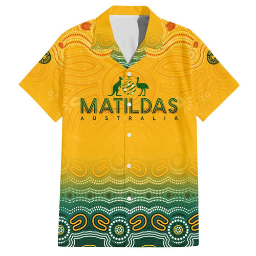 Personalised Australia Matildas Family Matching Short Sleeve Bodycon Dress and Hawaiian Shirt Tillies Aboriginal Simple Yellow