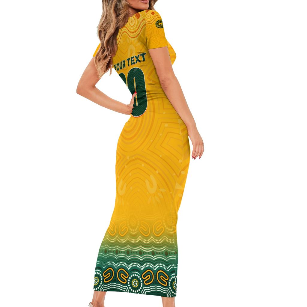 Personalised Australia Matildas Family Matching Short Sleeve Bodycon Dress and Hawaiian Shirt Tillies Aboriginal Simple Yellow
