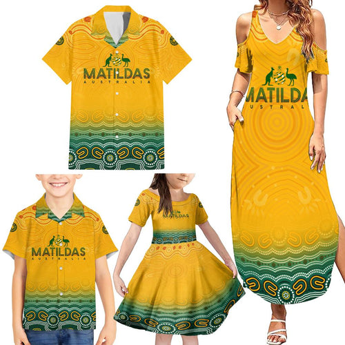 Personalised Australia Matildas Family Matching Summer Maxi Dress and Hawaiian Shirt Tillies Aboriginal Simple Yellow