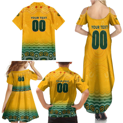 Personalised Australia Matildas Family Matching Summer Maxi Dress and Hawaiian Shirt Tillies Aboriginal Simple Yellow