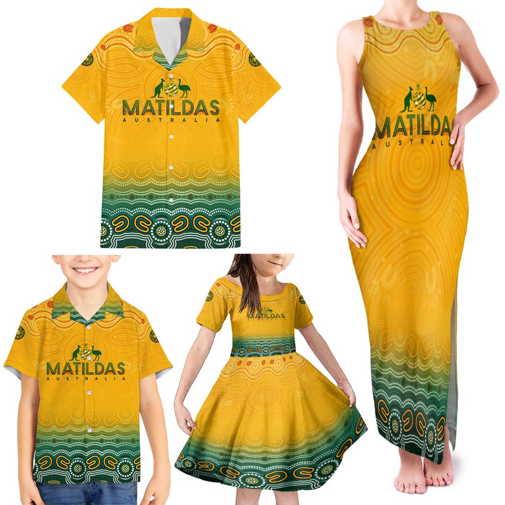 Personalised Australia Matildas Family Matching Tank Maxi Dress and Hawaiian Shirt Tillies Aboriginal Simple Yellow