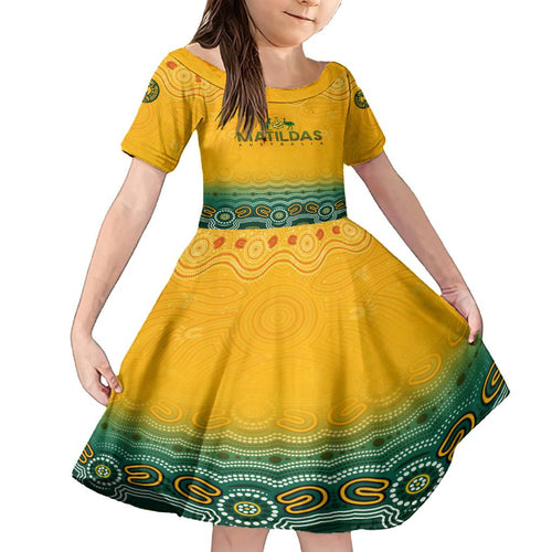 Personalised Australia Matildas Family Matching Tank Maxi Dress and Hawaiian Shirt Tillies Aboriginal Simple Yellow