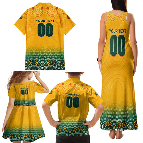 Personalised Australia Matildas Family Matching Tank Maxi Dress and Hawaiian Shirt Tillies Aboriginal Simple Yellow