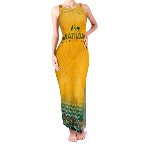 Personalised Australia Matildas Family Matching Tank Maxi Dress and Hawaiian Shirt Tillies Aboriginal Simple Yellow