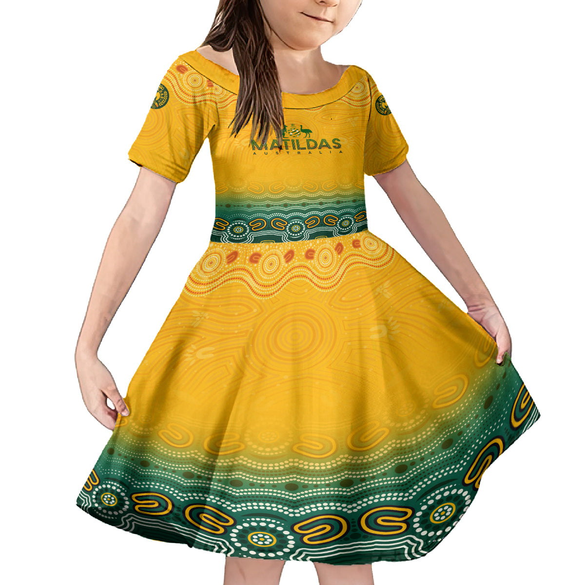 Personalised Australia Matildas Kid Short Sleeve Dress Tillies Aboriginal Simple Yellow