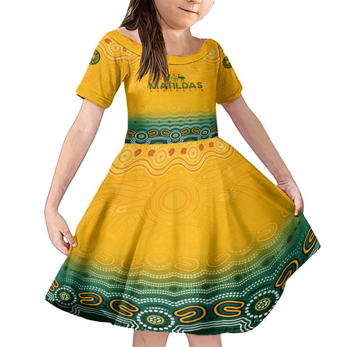 Personalised Australia Matildas Kid Short Sleeve Dress Tillies Aboriginal Simple Yellow