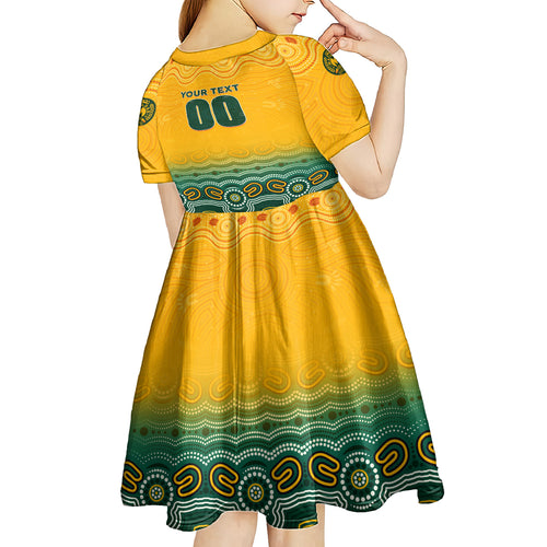 Personalised Australia Matildas Kid Short Sleeve Dress Tillies Aboriginal Simple Yellow
