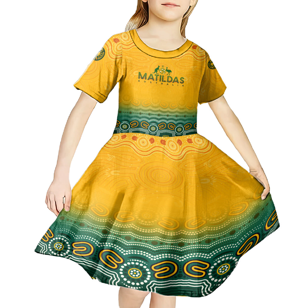 Personalised Australia Matildas Kid Short Sleeve Dress Tillies Aboriginal Simple Yellow
