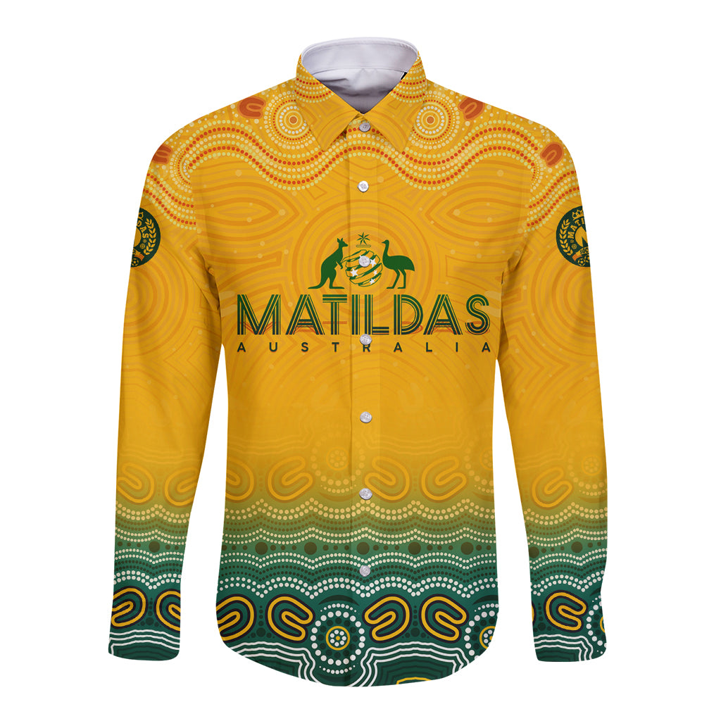 Personalised Australia Matildas Long Sleeve Button Shirt Tillies Aboriginal Simple Yellow
