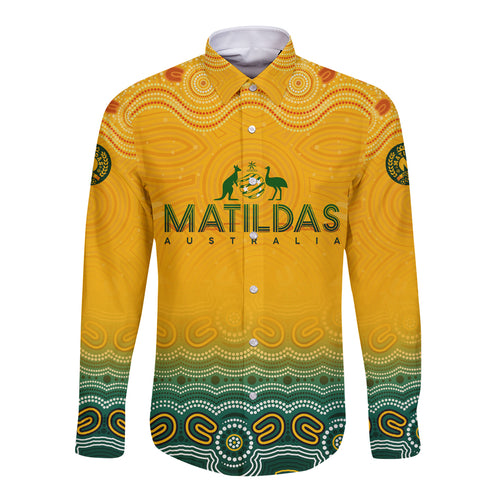 Personalised Australia Matildas Long Sleeve Button Shirt Tillies Aboriginal Simple Yellow
