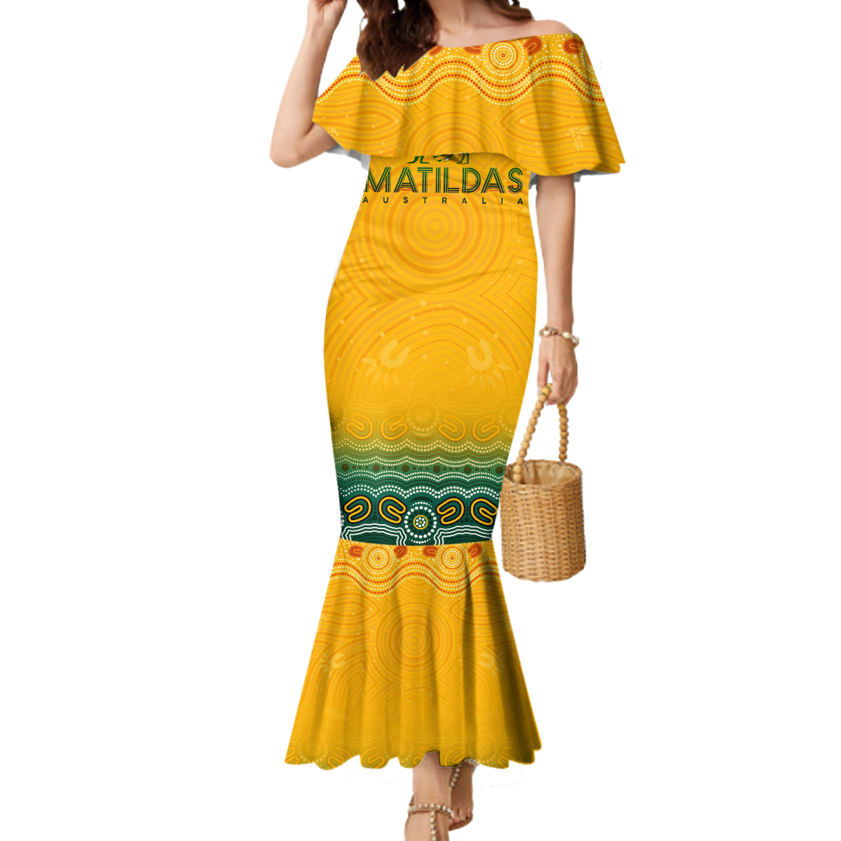 Personalised Australia Matildas Mermaid Dress Tillies Aboriginal Simple Yellow