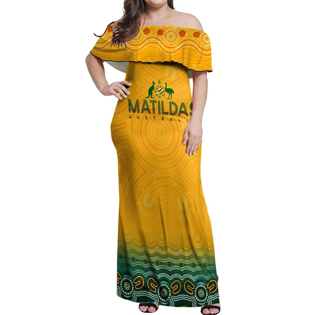 Personalised Australia Matildas Off Shoulder Maxi Dress Tillies Aboriginal Simple Yellow
