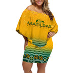 Personalised Australia Matildas Off Shoulder Short Dress Tillies Aboriginal Simple Yellow
