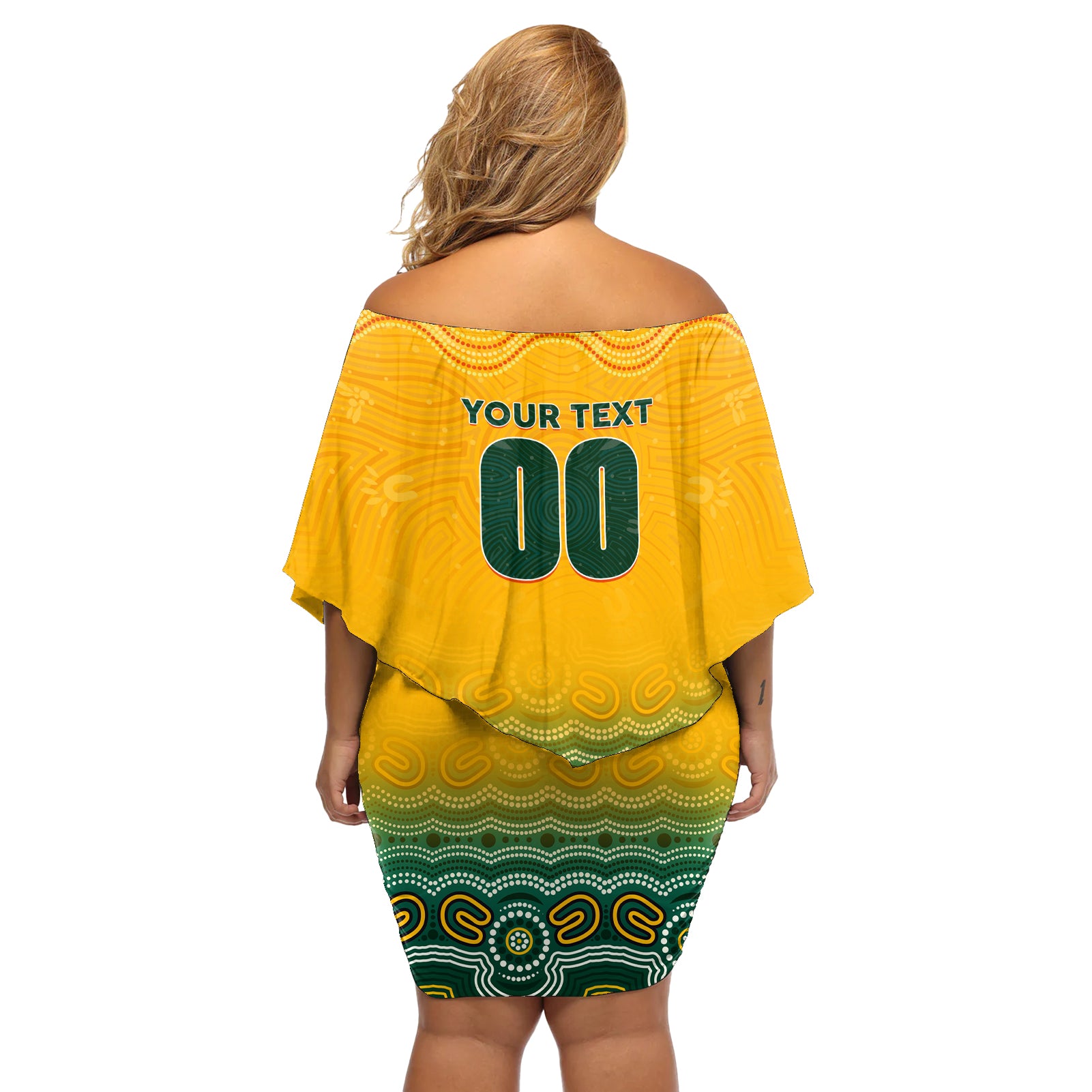 Personalised Australia Matildas Off Shoulder Short Dress Tillies Aboriginal Simple Yellow
