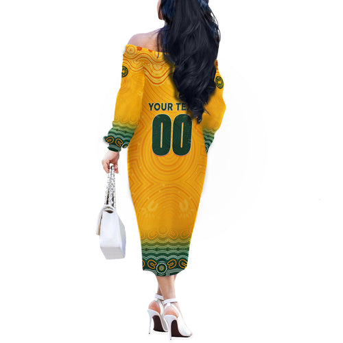 Personalised Australia Matildas Off The Shoulder Long Sleeve Dress Tillies Aboriginal Simple Yellow