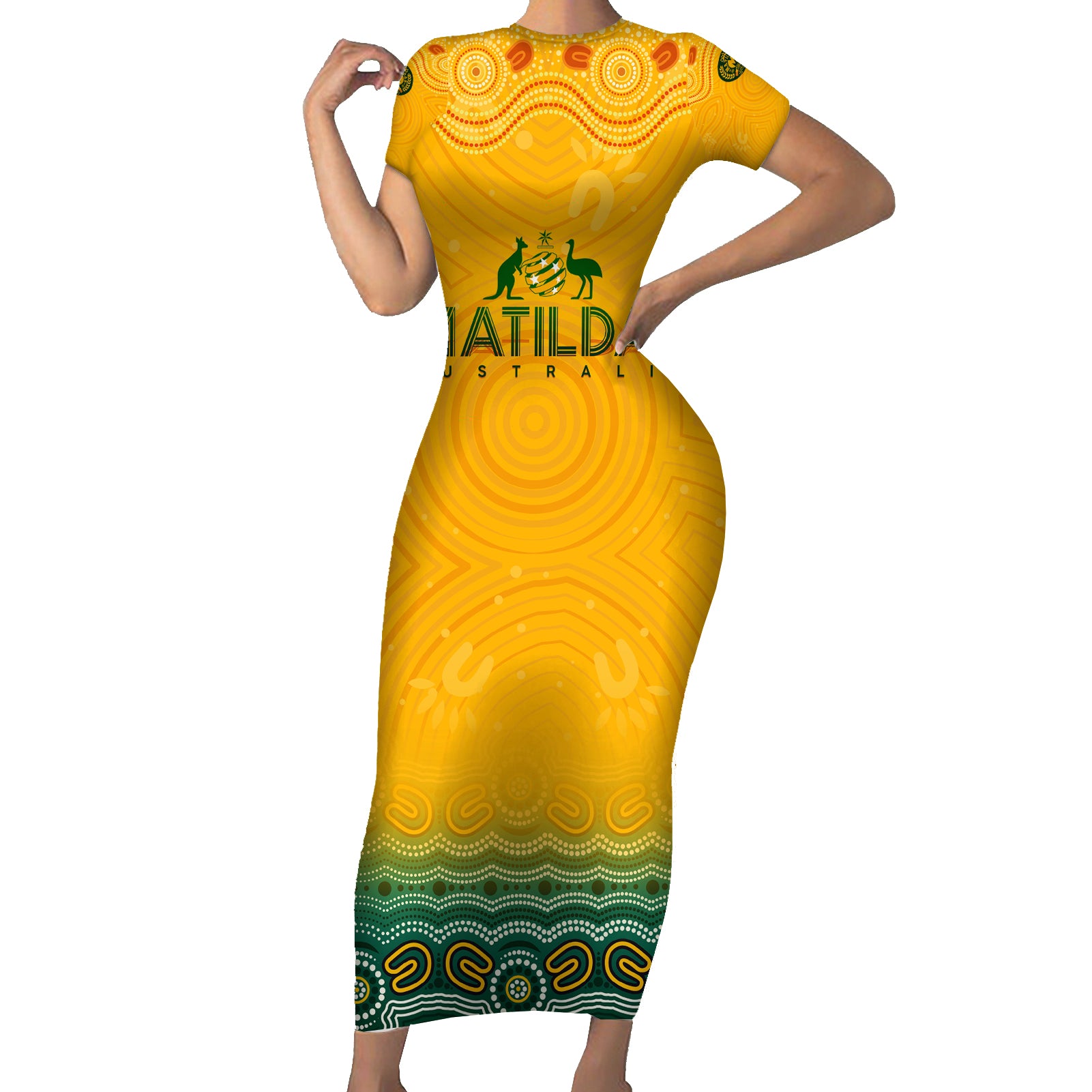 Personalised Australia Matildas Short Sleeve Bodycon Dress Tillies Aboriginal Simple Yellow