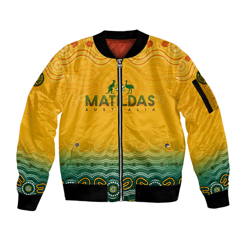 Personalised Australia Matildas Sleeve Zip Bomber Jacket Tillies Aboriginal Simple Yellow