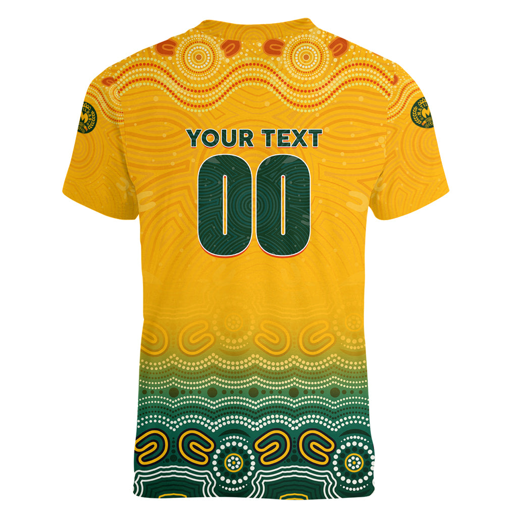 Personalised Australia Matildas Women V-Neck T-Shirt Tillies Aboriginal Simple Yellow